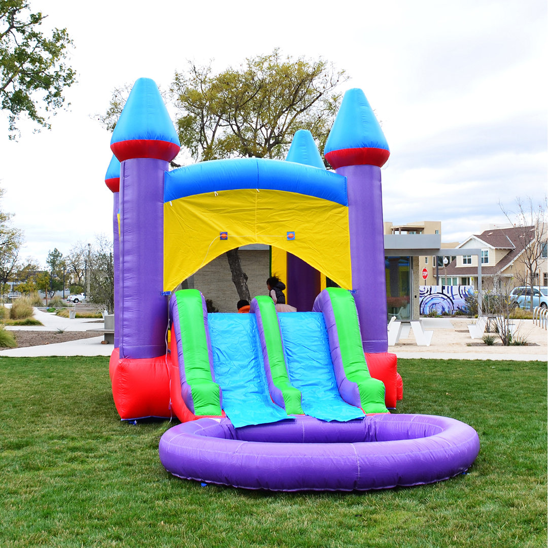 HeroKiddo Jelly Bean Castle Commercial Grade Bounce House Water Slide with Splash Pool (with Blower)